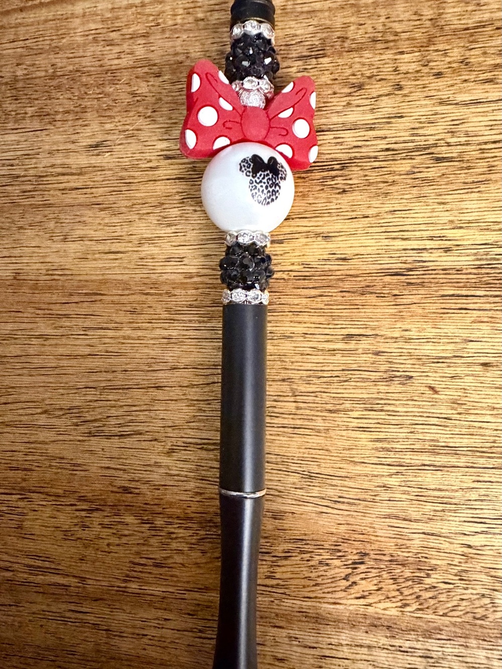 Black Pen with Red Polka Dot Bow and Minnie Heart Bead